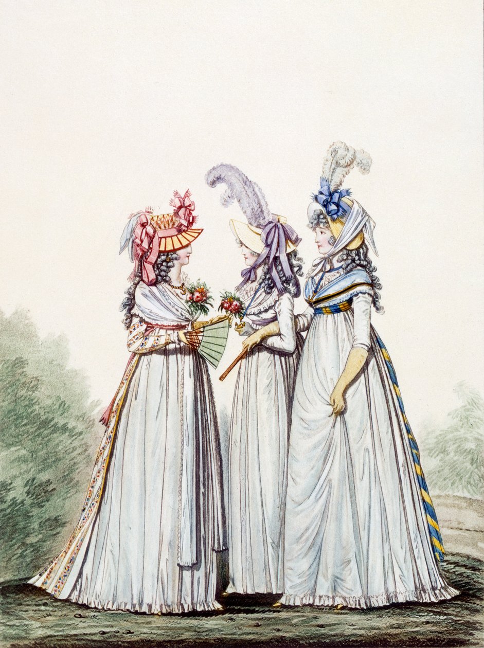 Morgonklänningar, fig. 16, fig. 17 och fig. 18 från "The Gallery of Fashion", 1797 av Nicolaus von Heideloff