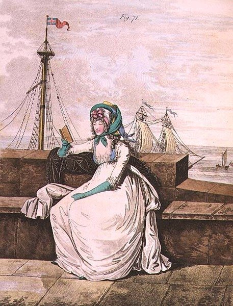 Morgonklänning, fig. 71 från Nikolaus Heideloffs "Gallery of Fashion", Vol II oktober 1795 (tryck) av Nicolaus von Heideloff