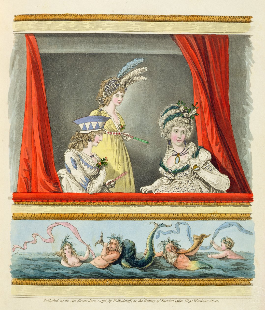 Operaklänningar från Nikolaus Heideloffs "Gallery of Fashion" Vol II, juni 1796 (tryck) av Nicolaus von Heideloff