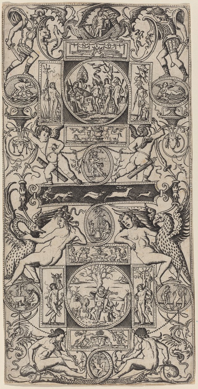Prydnadspanel med Orpheus och Parisdomen av Nicoletto da Modena