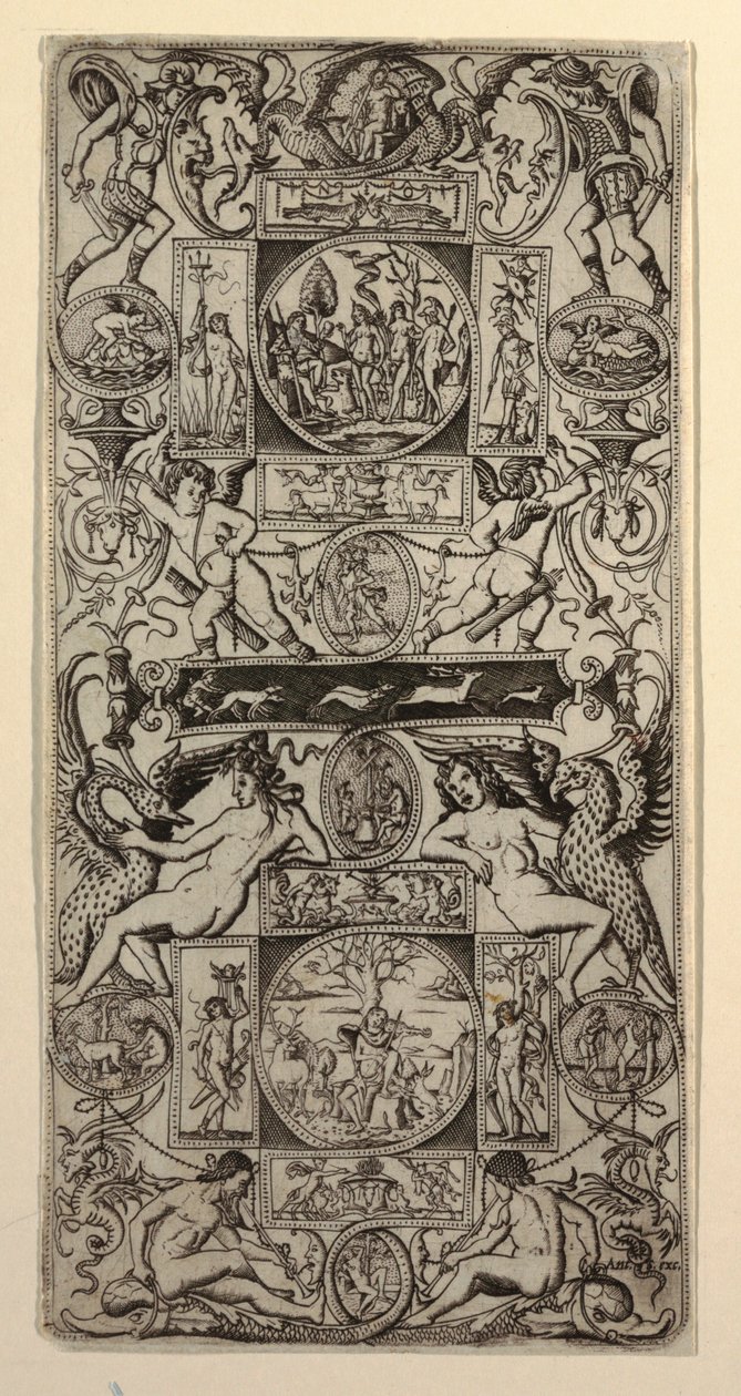 Prydnadspanel med Orpheus och Parisdomen av Nicoletto da Modena