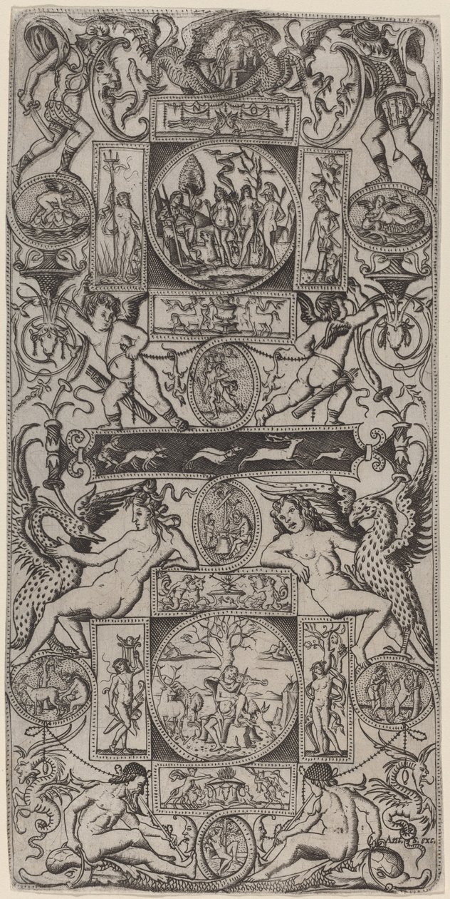Prydnadspanel med Orpheus och Parisdomen av Nicoletto da Modena