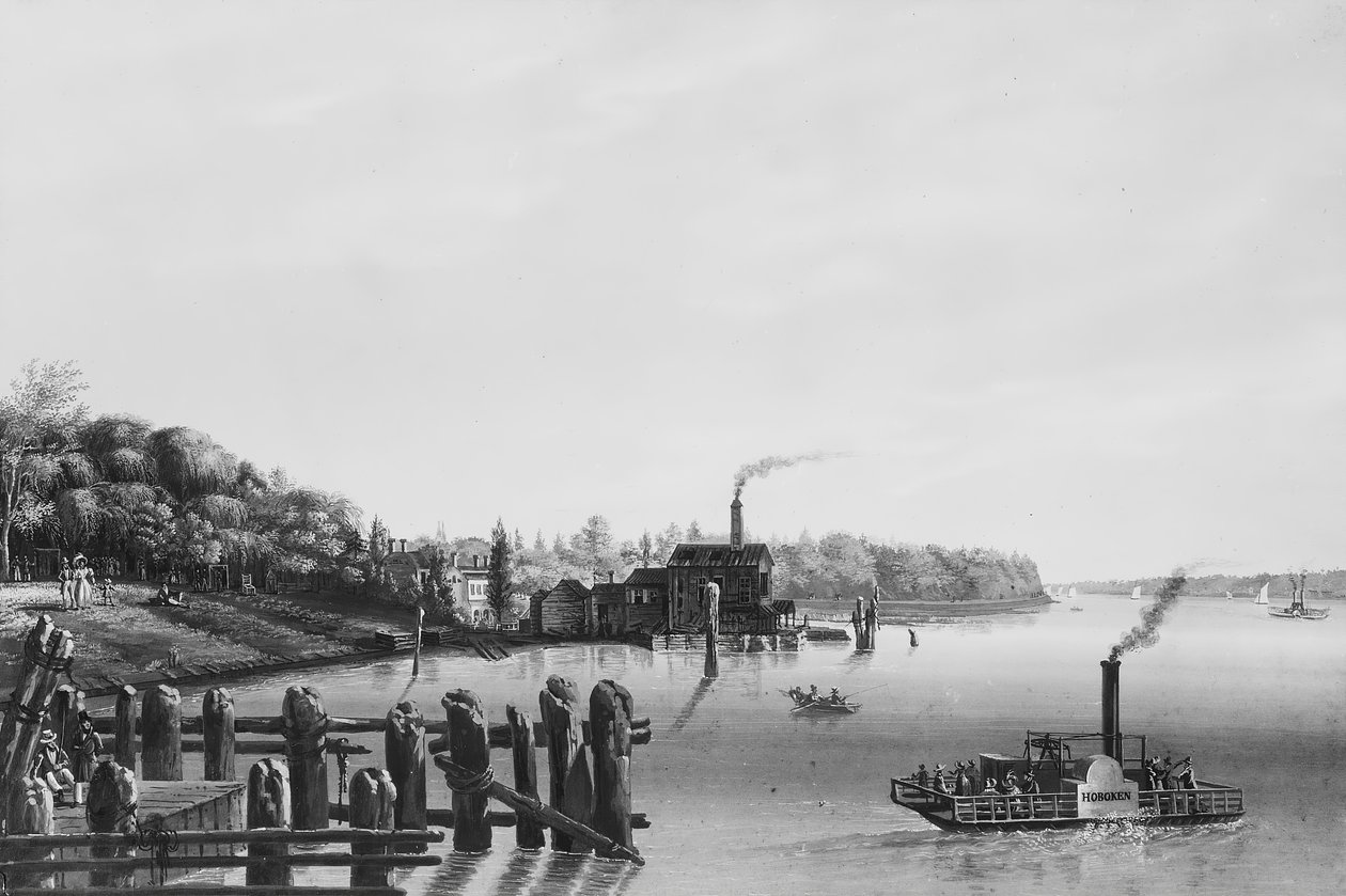 Utsikt över Hoboken tagen från färjan, ca. 1838. av Nicolino Calyo