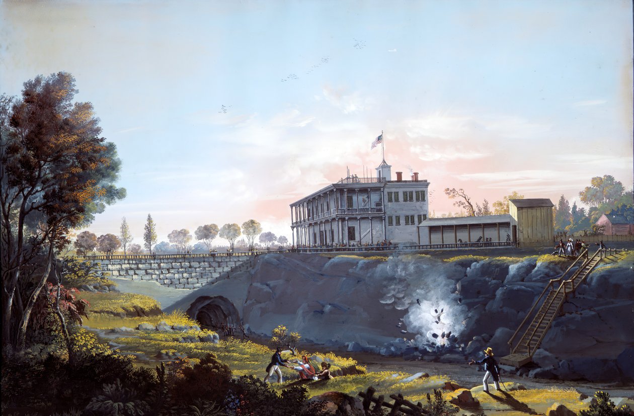 Utsikt över Harlem Railroads tunnel, ca.1837. av Nicolino Calyo