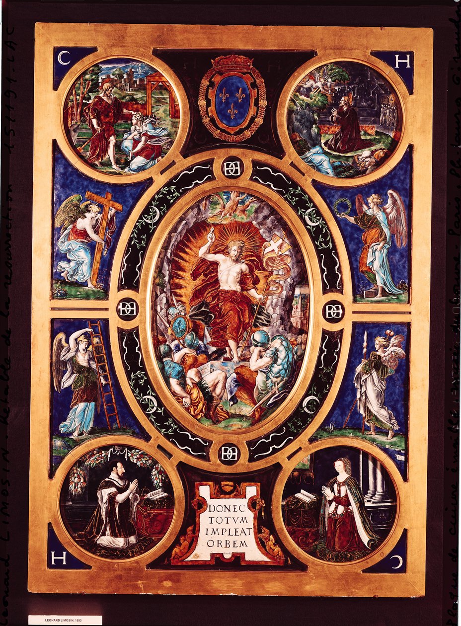 Altartavla av Sainte-Chapelle, föreställande uppståndelsen, emaljerad av Leonard Limosin (1505-76) 1553 (emaljerad mässing) av Nicolo dell Abate