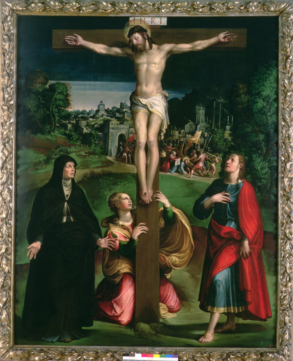 Korsfästelse med Jungfrun, Maria Magdalena och Johannes evangelisten av Nicolo dell Abate