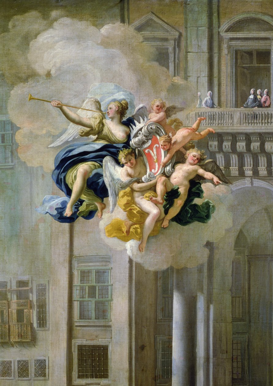 Fame som bär huset Harrachs vapensköld (detalj av 68612) av Nicolo Maria Russo or Rossi