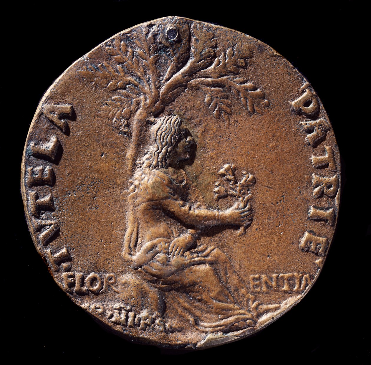 Medaljong som representerar Lorenzo de Medici, känd som den magnifika (brons av Nicolo Spinelli