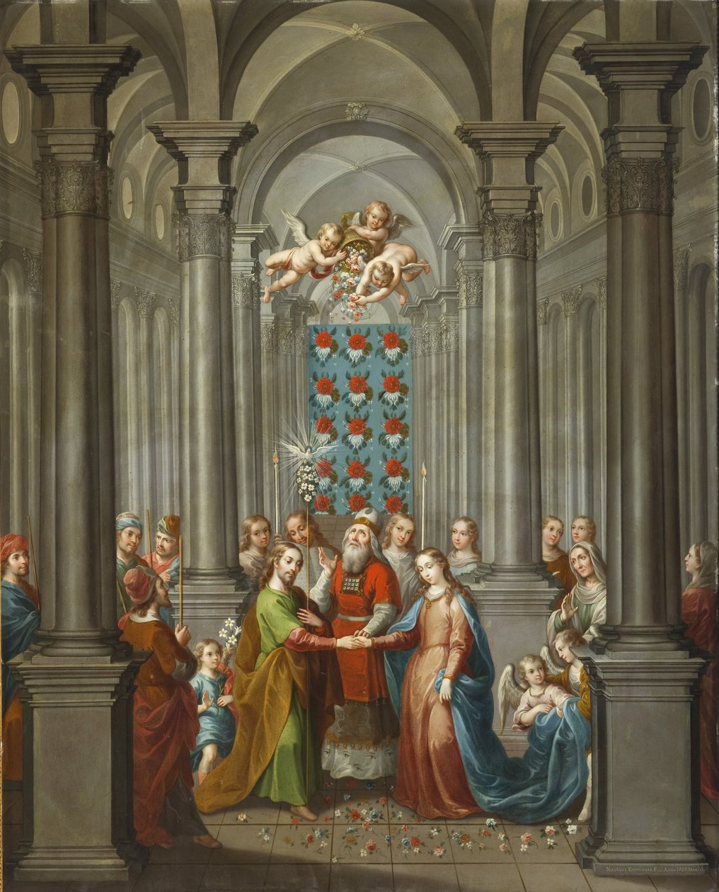 Jungfruns äktenskap (Desposorios de la Virgen), 1745 (olja på koppar) av Nicolás Enríquez