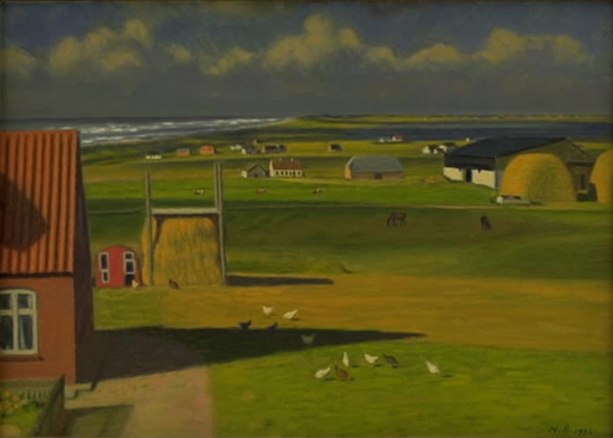 Ett landskap med bondgårdar på Västjylland av Niels Jakob Jakobsen Bjerre