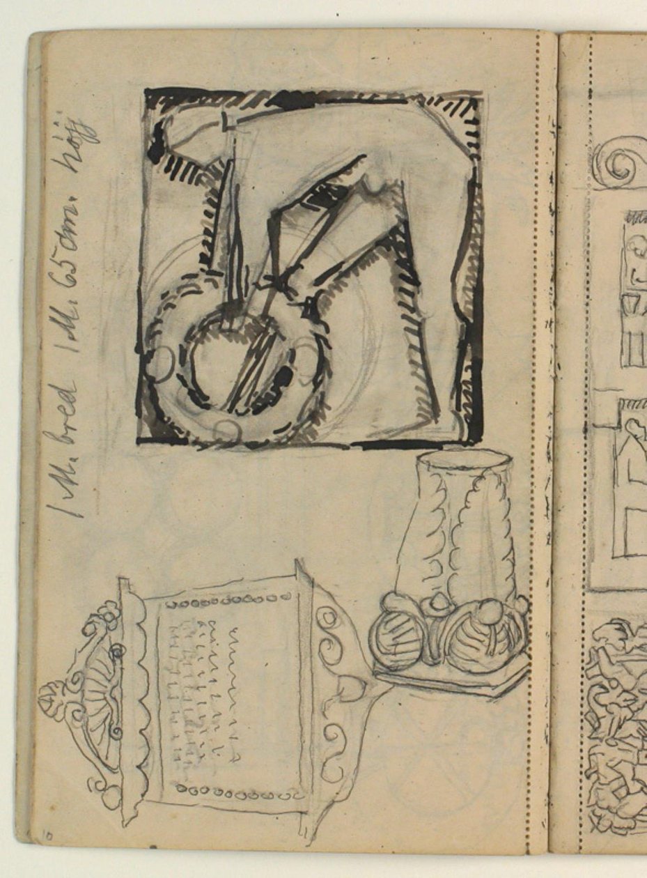 Utkast till Poul S. Christiansens gravmärke, studier av gravmärken, mått av Niels Larsen Stevns