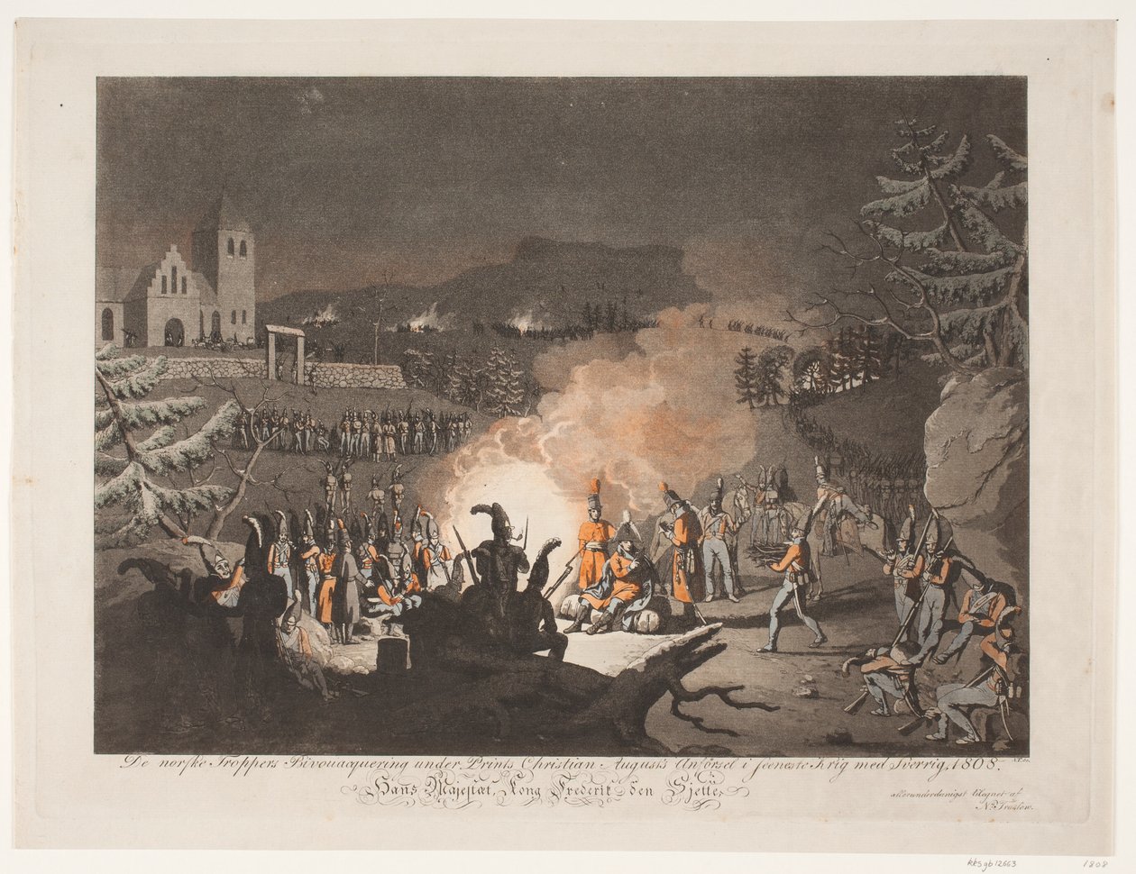 Bivackandet av de norska trupperna under tryck Christian Augusts anförsel i det sista kriget med Sverige, 1808 av Niels Truslew