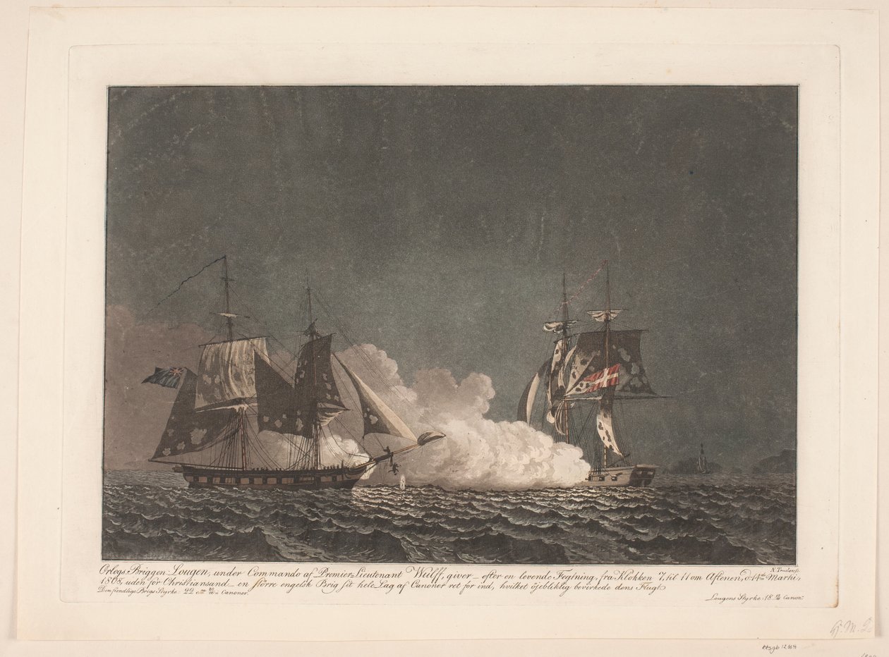 Striden mellan briggen Lougen och en engelsk brigg, 14 mars 1808 av Niels Truslew