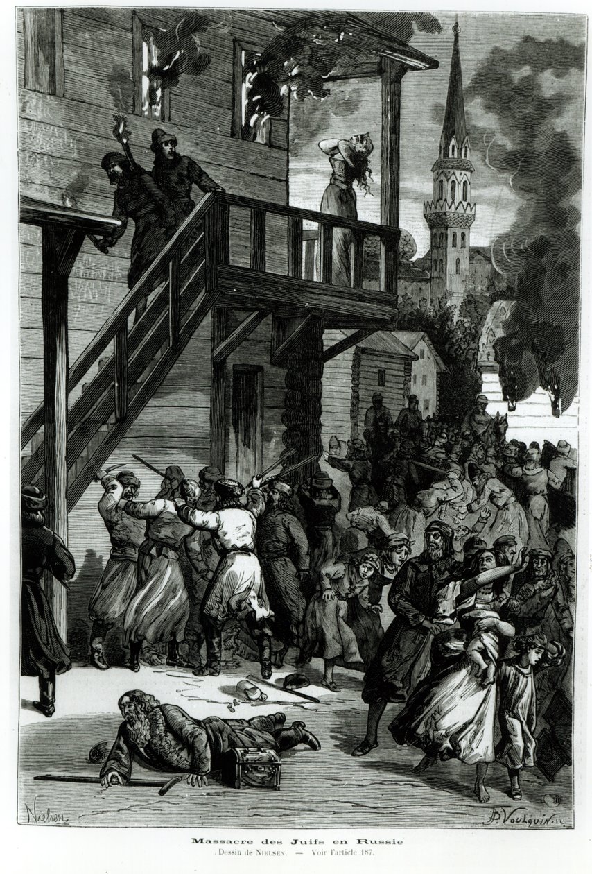 Slakt av judarna i Ryssland, graverad av Gustave Voulquin (fl.1880-90) från Le Journal Illustre, juni 1881 (bw foto) av Nielsen