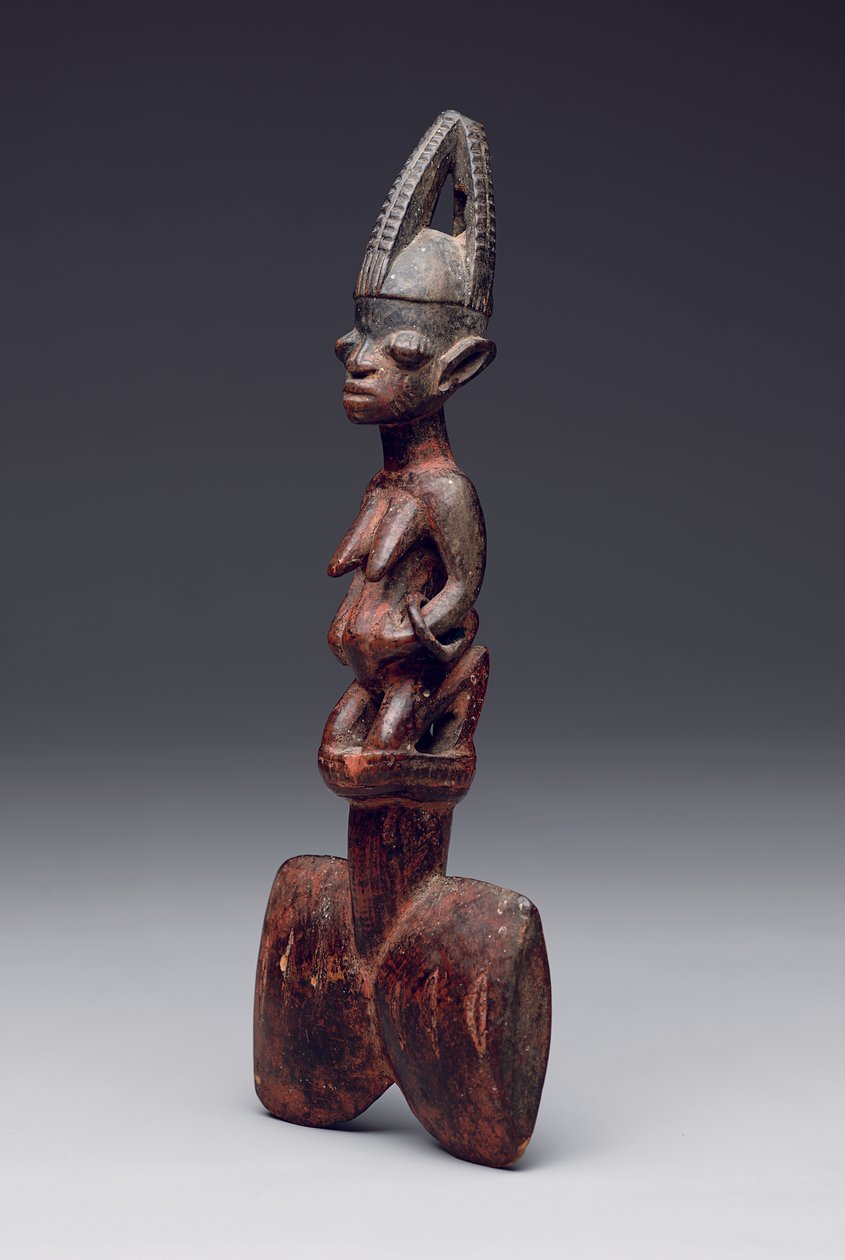 Shango dansstav ("oshe" Shango), sent 1800- till tidigt 1900-tal (trä, pigment och metall) av Nigerian School