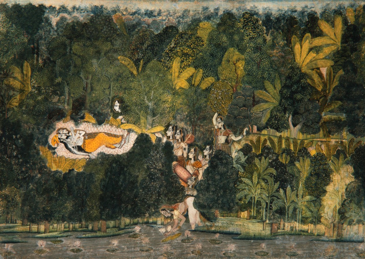 The Bower of Quiet Passion, ca 1750 (ogenomskinlig wc och guld på papper) av Nihal Chand