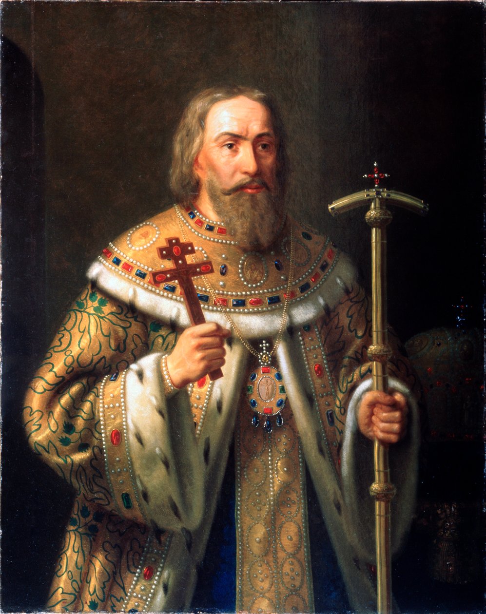 Porträtt av patriarken Filaret av Moskva (Fyodor (eller Feodor) Nikitich Romanov) (1553-1633) (Porträtt av patriarken Filaret av Moskva) - Målning av Nikanor Leontievich Tiutriumov (1821-1877), olja på duk, mitten av 1800-talet Statens friluftsmuseum av Nikanor Leontievich Tiutriumov
