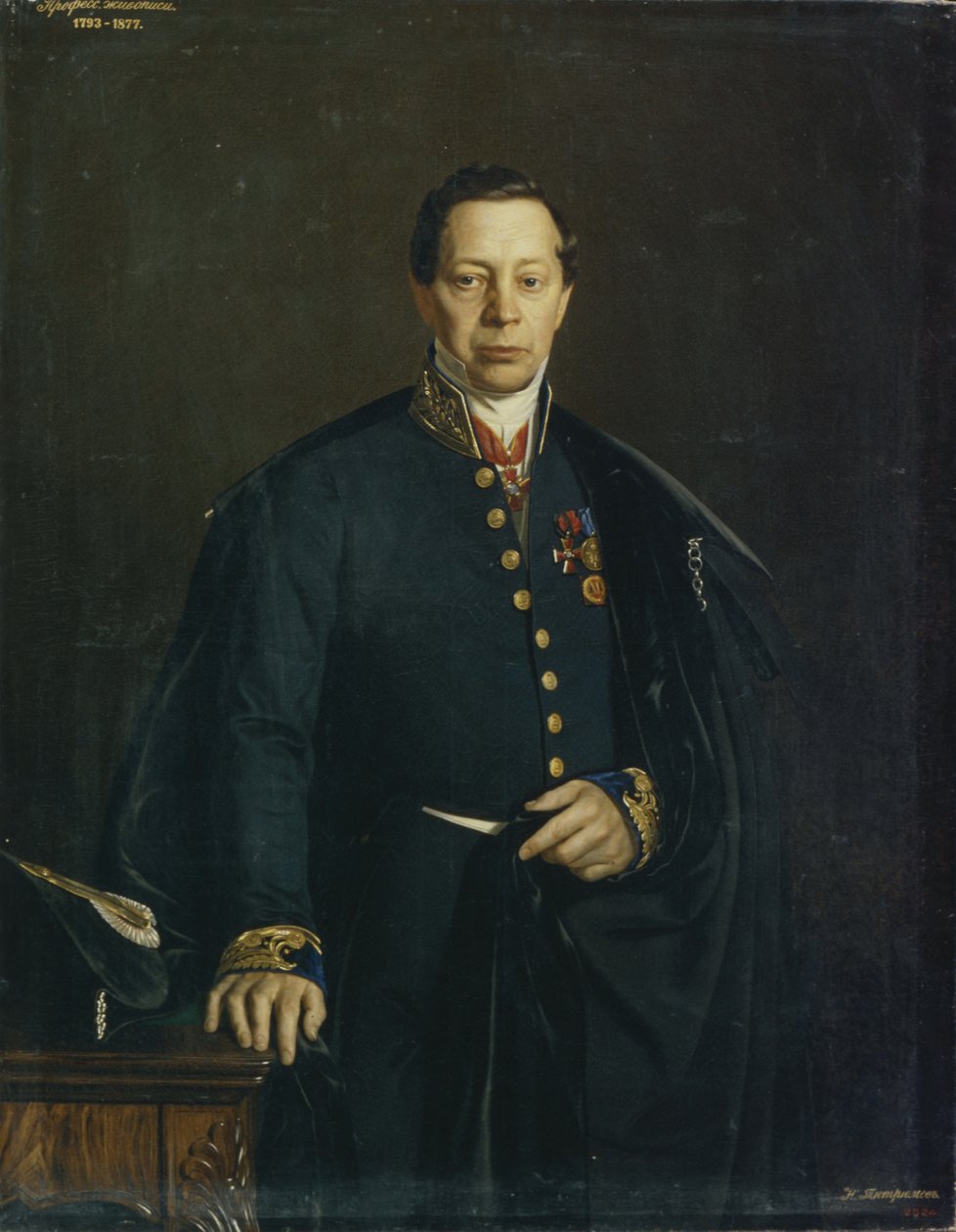 Porträtt av konstnären Pyotr Basin 1794-1881, 1857 av Nikanor Leontievich Tiutriumov