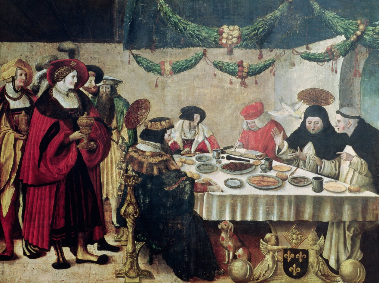 St. Thomas av Aquino (1214-74) och Ludvig IX (1215-70) (tempera på panel) av Niklaus Manuel