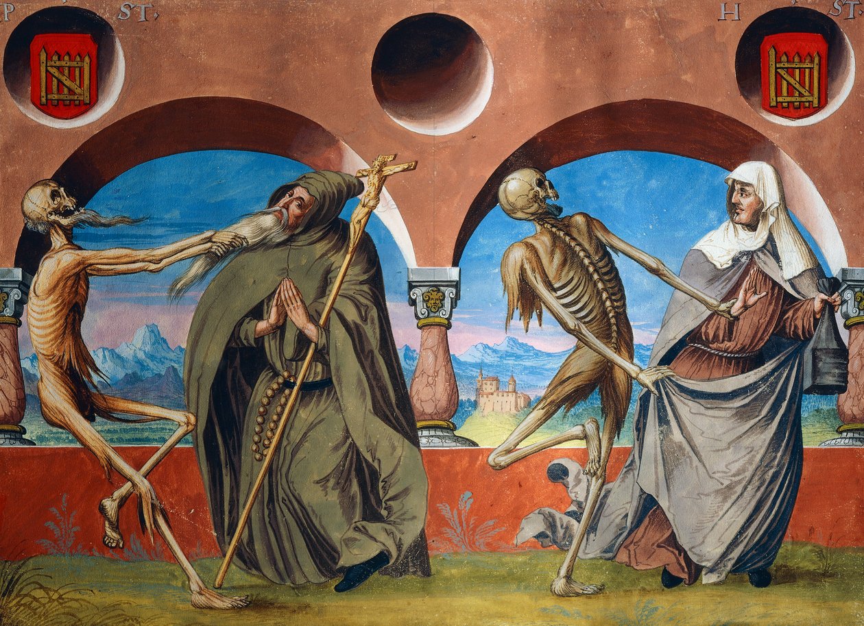 Döden, eremiten och begynn från dödsdanscykeln av Albrecht Kauw av Niklaus Manuel