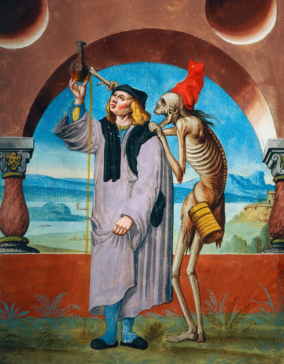 Death with Doctor, detalj av Death, Lawyer and Doctor från cykeln Dödsdansen av Albrecht Kauw av Niklaus Manuel