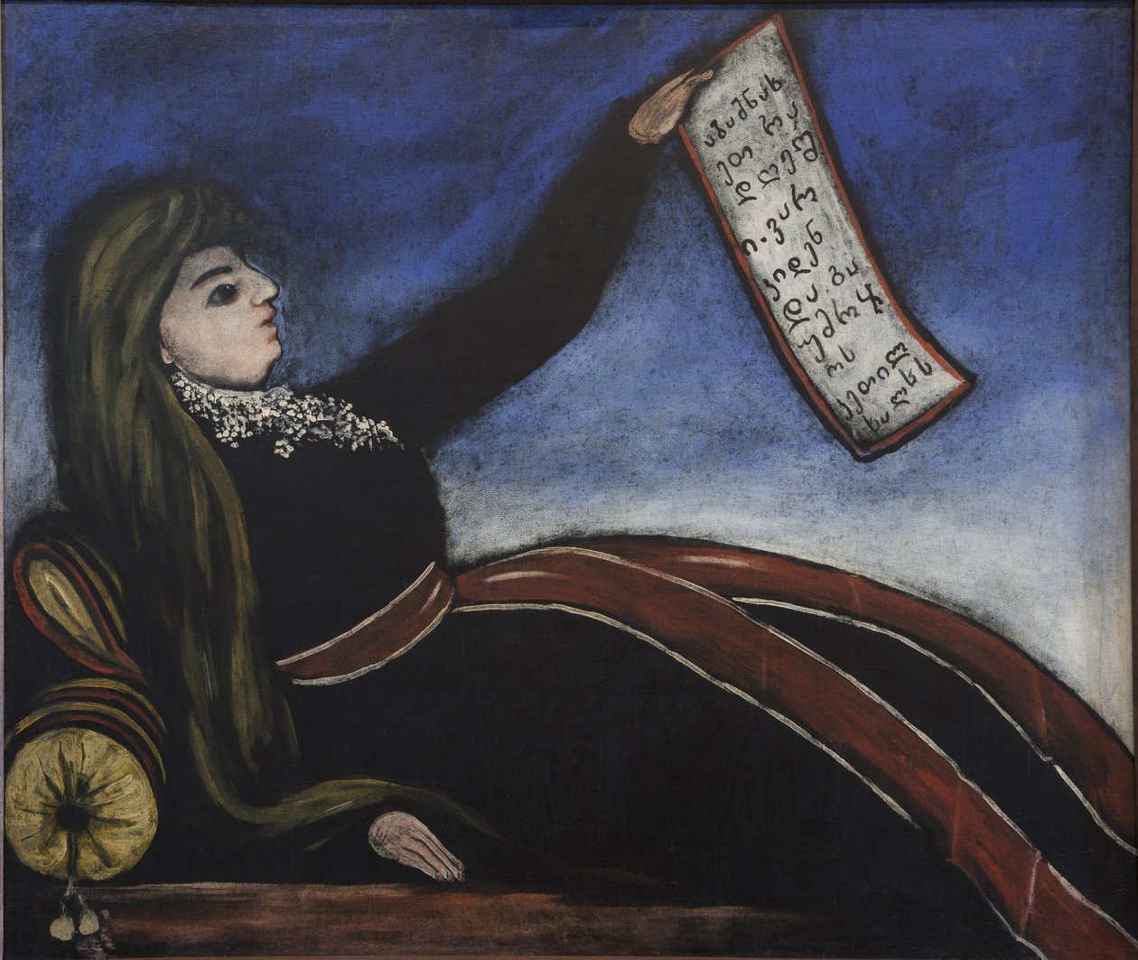 Georgisk kvinna på en soffa - Georgisk kvinna på en soffa av Pirosmani (Pirosmanashvili), Niko (1862-1918). Olja på oljeduk, storlek: 99x106 av Niko Pirosmanashvili