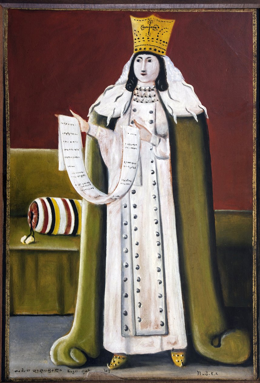 Raine Tamar (Thamar) de Georgie (Ga. 12-13) - Drottning Tamar Par Pirojmani (Pirojmanashvili), Nick (182-1918). Olja och vaxduk, storlek: 93,5 x 75 av Niko Pirosmanashvili