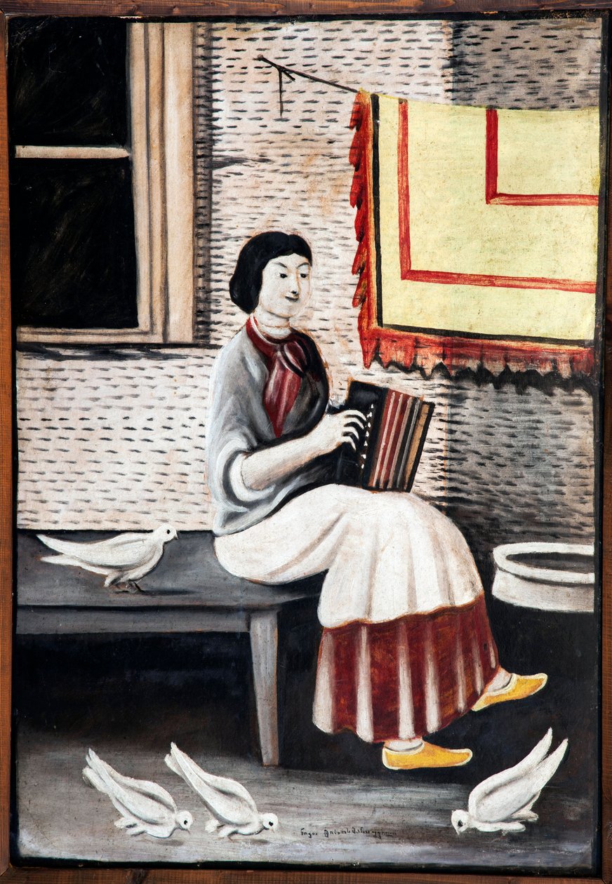 Sona Gorashvili spelar dragspel av Pirosmani, Niko (1862-1918). Olja på kartong, storlek: 109x71 av Niko Pirosmanashvili