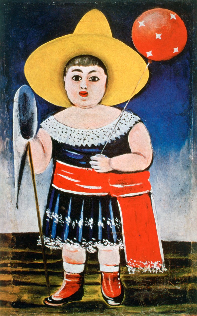 Liten flicka med en mönstrad ballong, c1885-1918 av Niko Pirosmanishvili