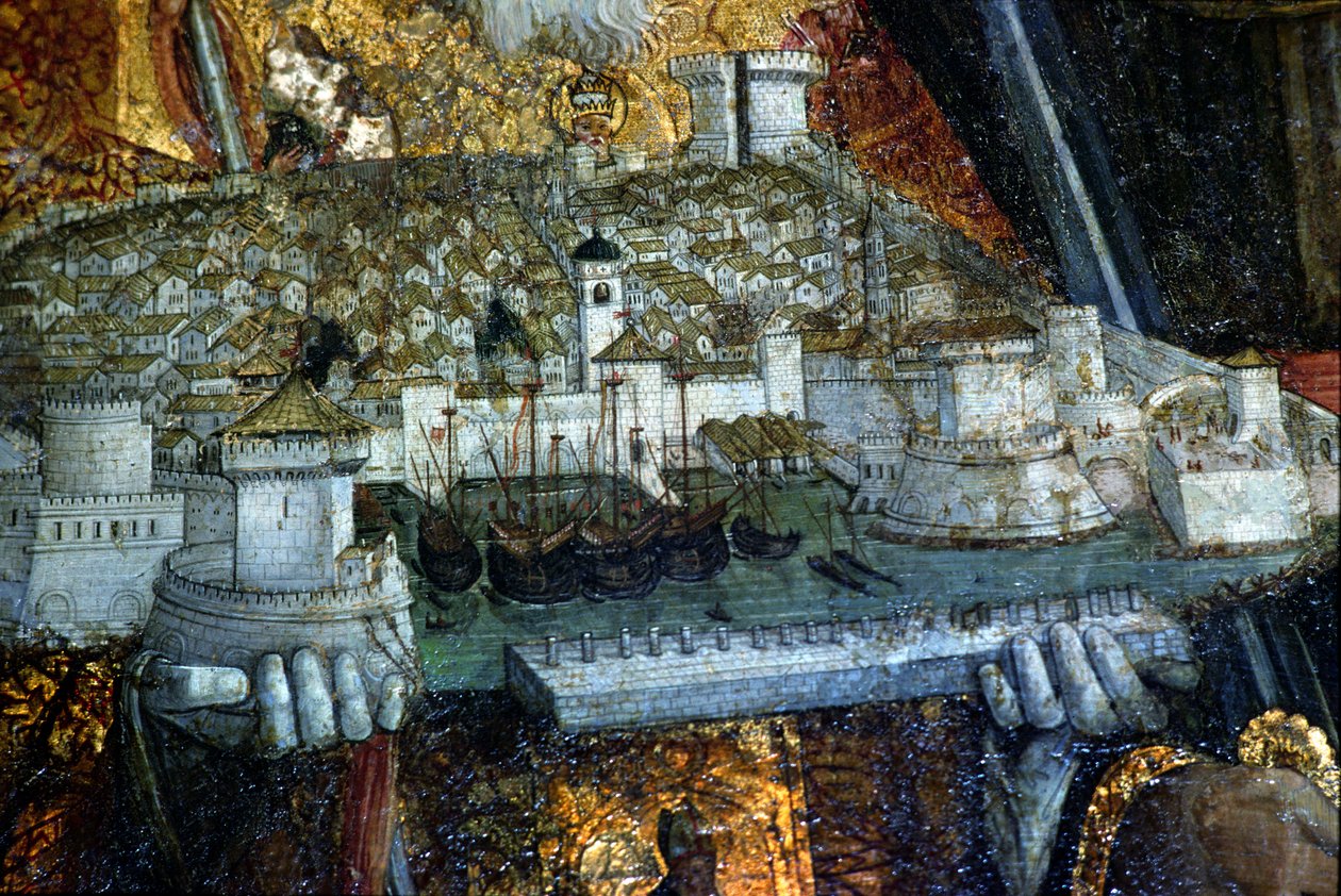 Den muromgärdade staden som bärs av St. Blaise (detalj) (se 136814) av Nikola Bozidarovic