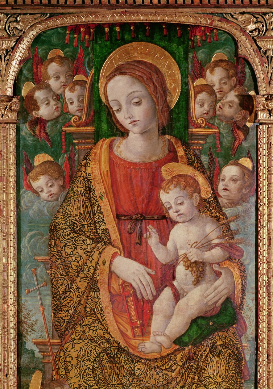 Jungfru och barn med SS. Gregory och Martin, detalj av Jungfrun, 1517 tempera på panel av Nikola Bozidarovic