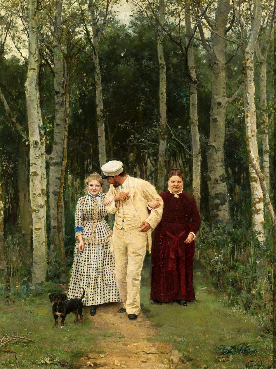 Courtship A walk in the countryside.  av Nikolai Dmitrievich Kuznetsov