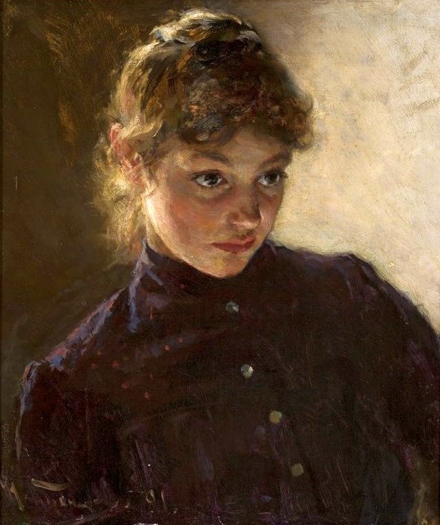 Portrait of a young girl.  av Nikolai Dmitrievich Kuznetsov