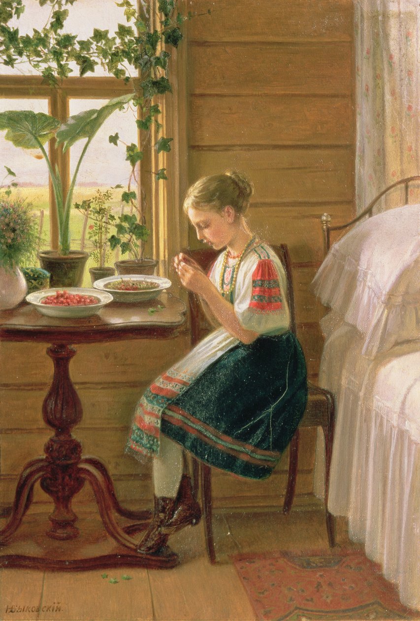 Flicka som skalar bär, 1880 av Nikolai Mikhailovich Bykovsky
