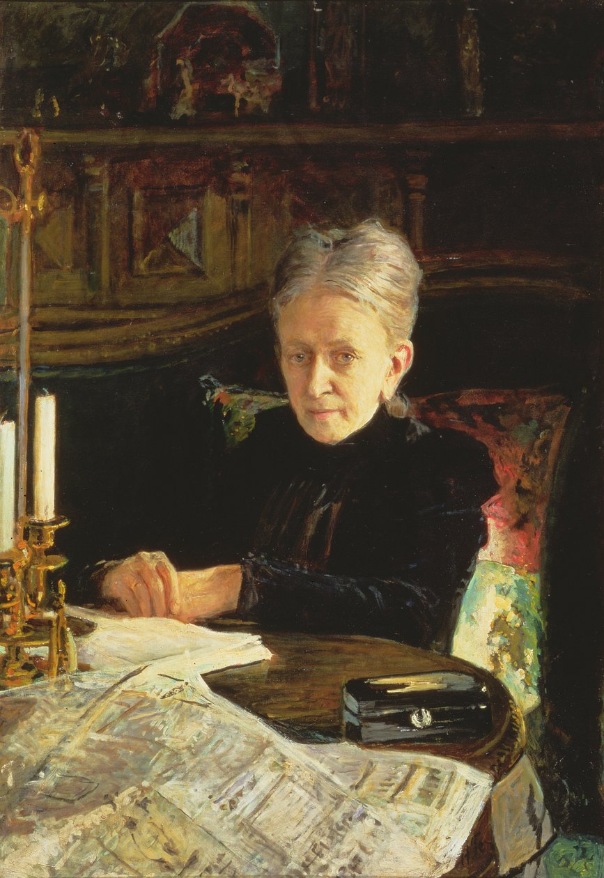 Porträtt av Elena Osipovna Likhacheva (1836-1904) författare och social aktivist, 1892 av Nikolai Nikolaevich Ge