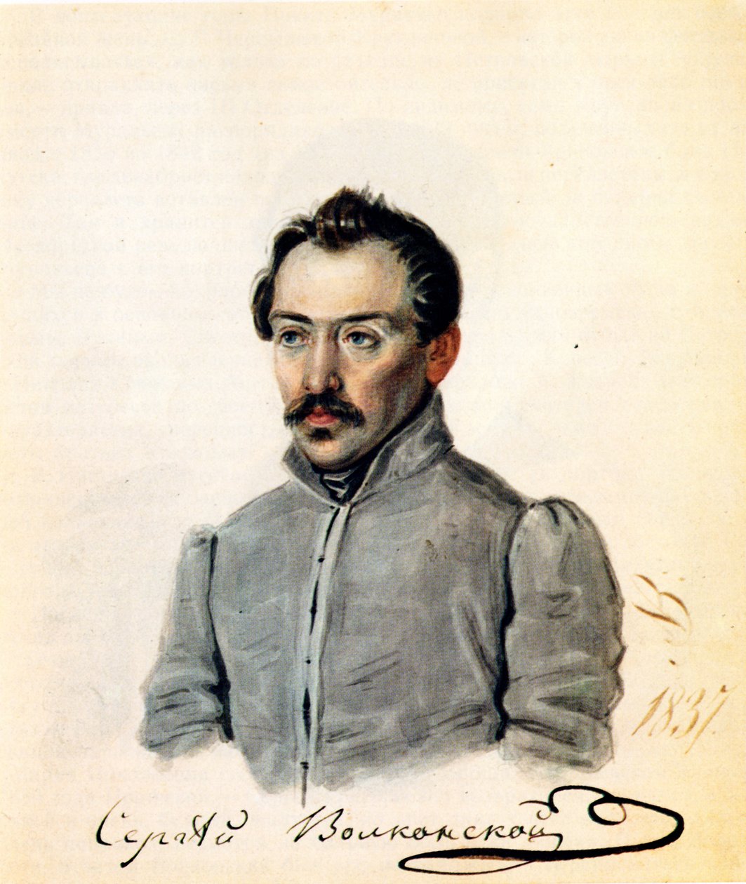 Porträtt av decembristgreve Sergey Volkonsky 1788-1865, 1837 av Nikolai Alexandrovich Bestuzhev