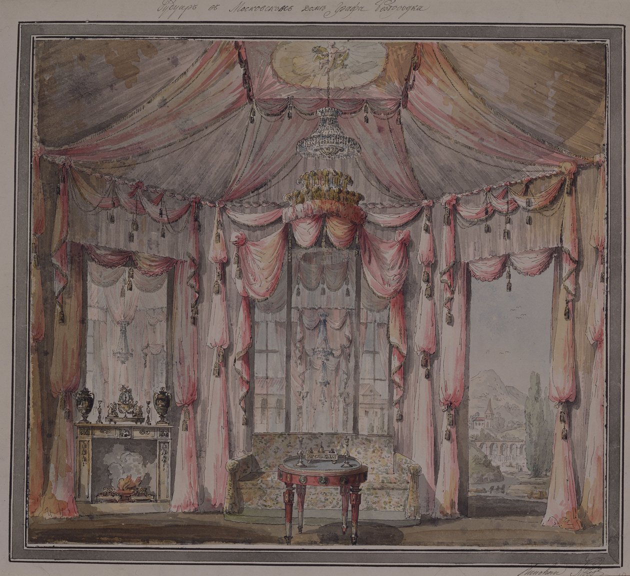 Inredning för boudoaren i greve Bezborodko-huset i Moskva, 1790-talet av Nikolai Alexandrovich Lvov
