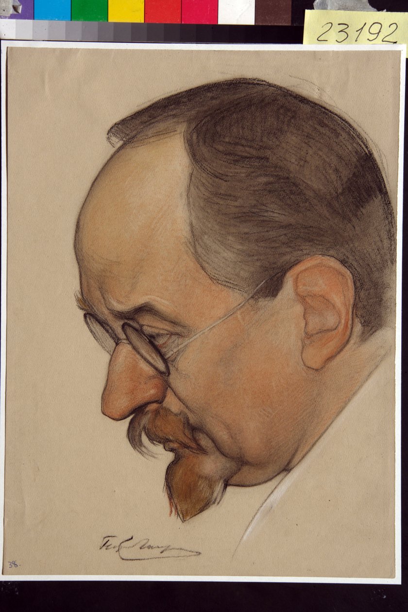 Porträtt av Georgi Vasilyevich Tchitcherine (1872-1936) - Verk av Nikolai Andreevich Andreev (1873-1932), blod och krita på papper (32,4x24,1 cm) av Nikolai Andreevich Andreev
