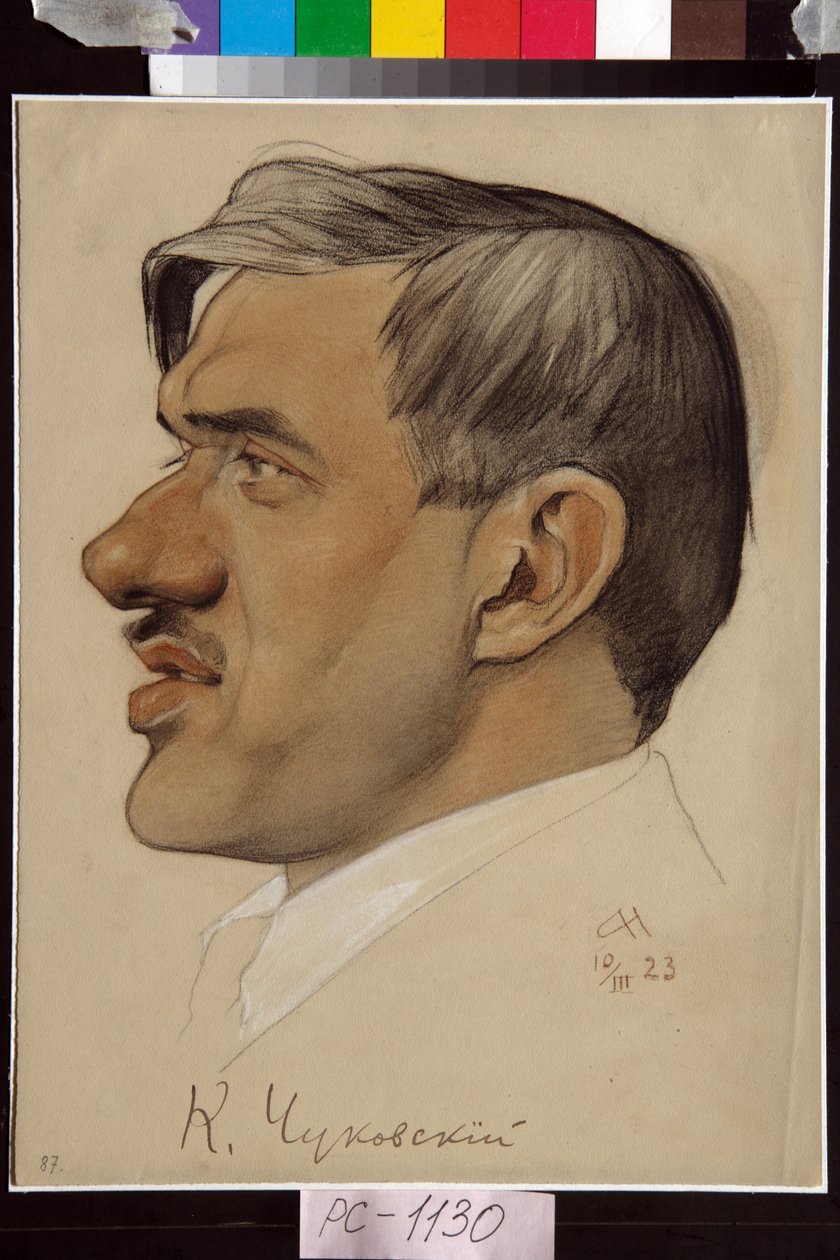 Porträtt av Kornei Chukovsky (1882-1969) - Verk av Nikolai Andreevich Andreev (1873-1932), blod och krita på papper (32,5x24,2 cm) av Nikolai Andreevich Andreev