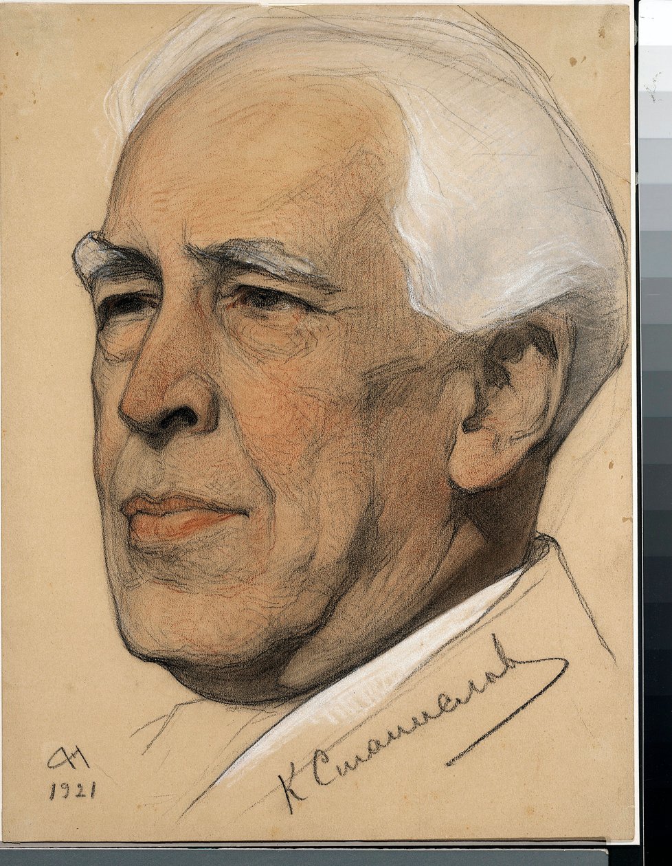 Porträtt av regissören Constantin Sergueievitch Stanislavski (1863-1938) - Verk av Nikolai Andreevich Andreev (1873-1932), blod och krita på papper (32,2x24,2 cm) av Nikolai Andreevich Andreev