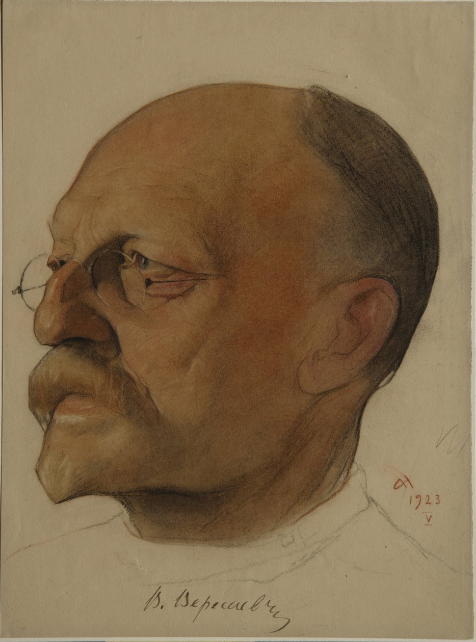Porträtt av Vikenty Vikentyevich Veresaev 1867-1945, 1923 av Nikolai Andreevich Andreev