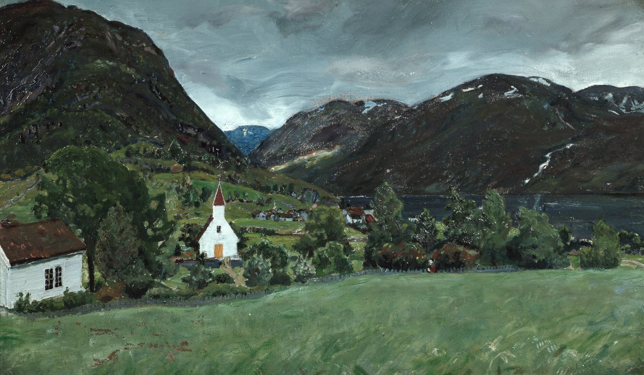 Alhus prästgård och kyrka av Nikolai Astrup