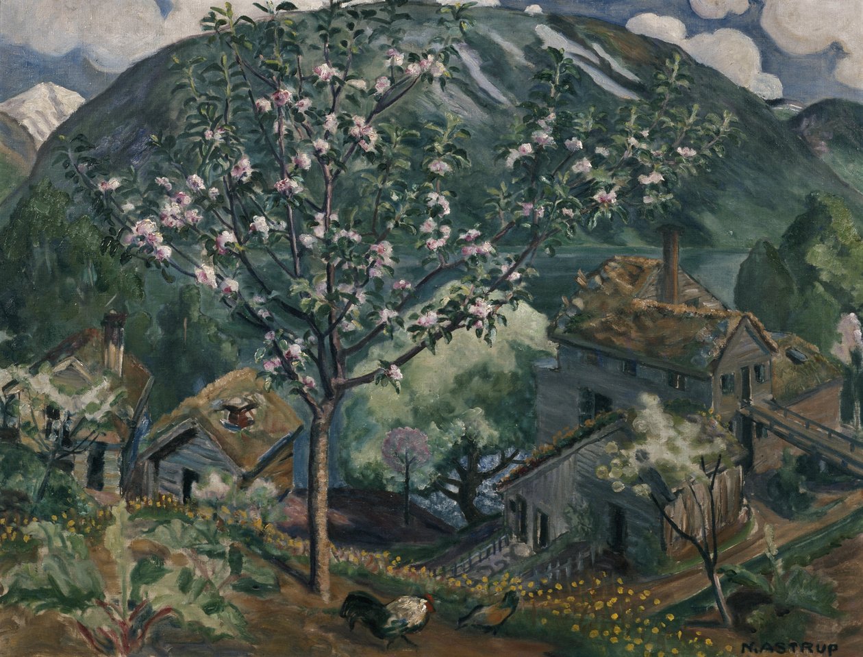 Äppelträd i full blom (olja på duk) av Nikolai Astrup
