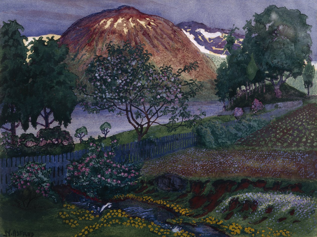 Julinatt i trädgården (olja på duk) av Nikolai Astrup