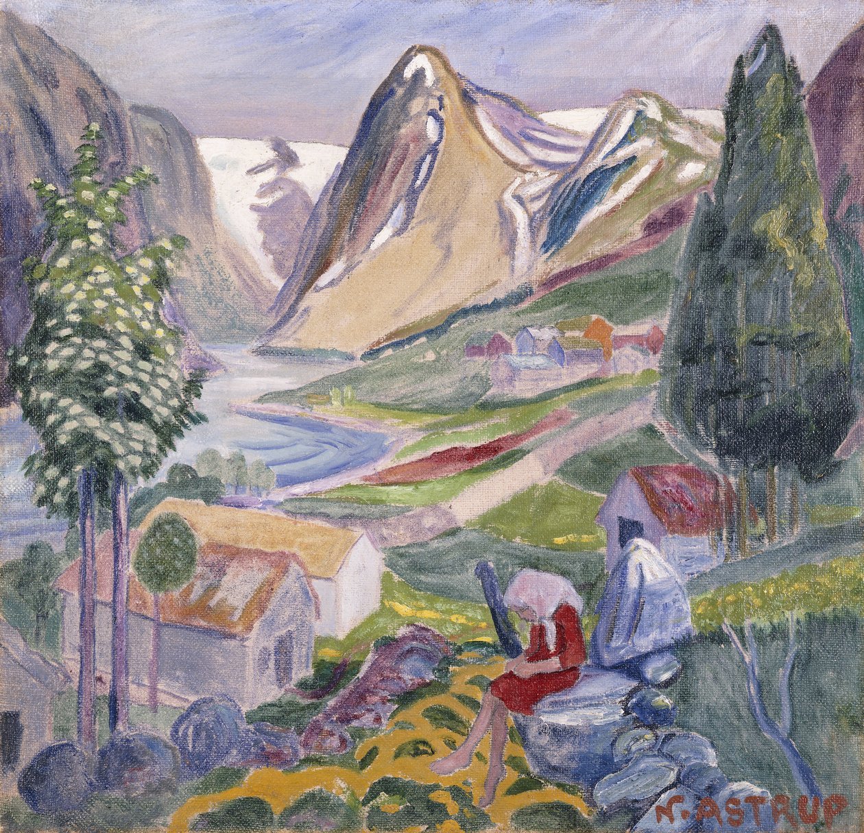 Kari vid Sunde; Kari paa Sunde, av Nikolai Astrup