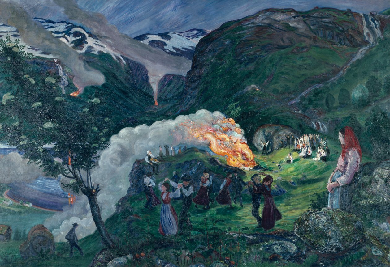 Midsommarnatt, midsommarbrasa av Nikolai Astrup