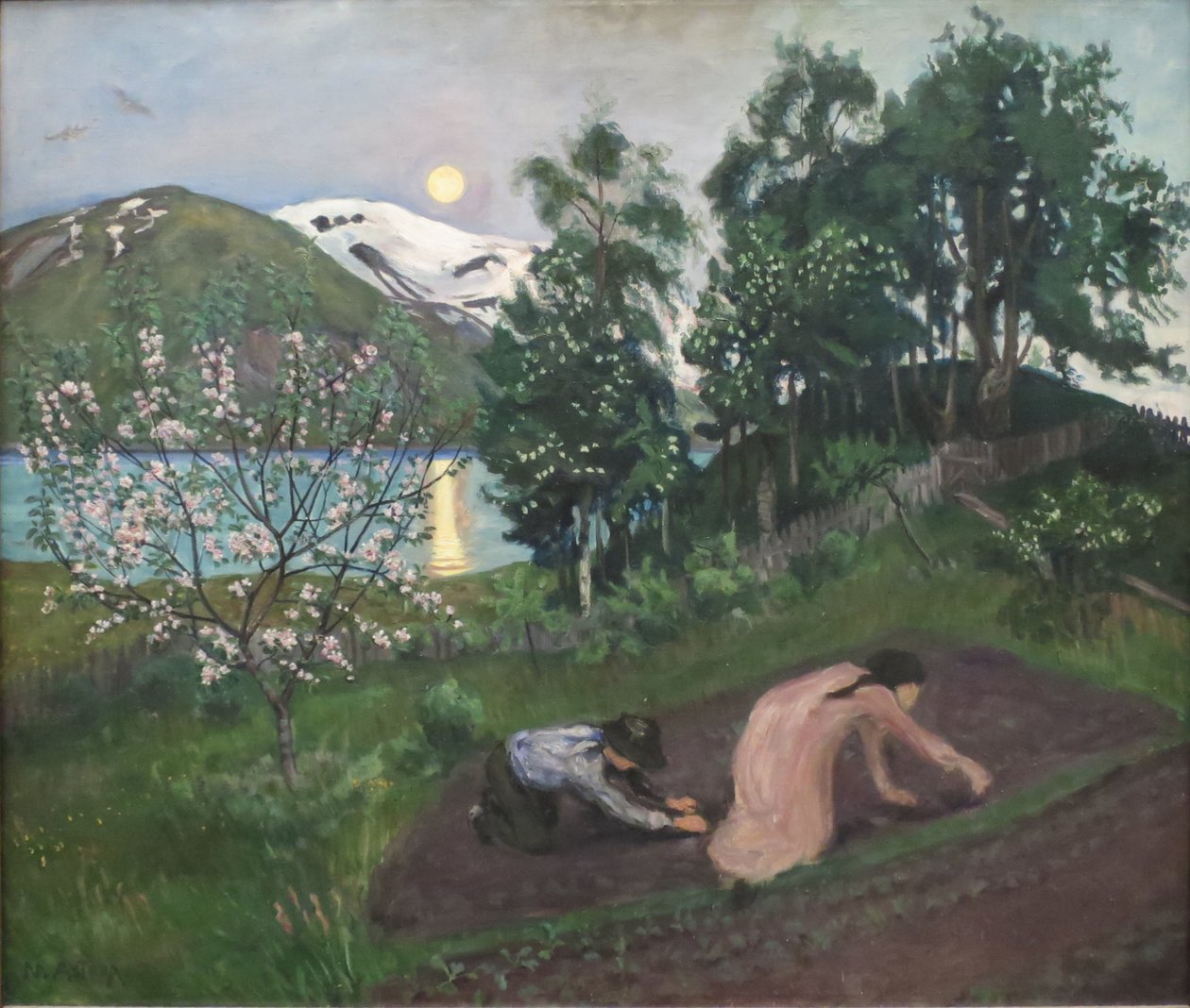 Norska bokmål:  Vårnatt i hagen Night in Spring av Nikolai Astrup