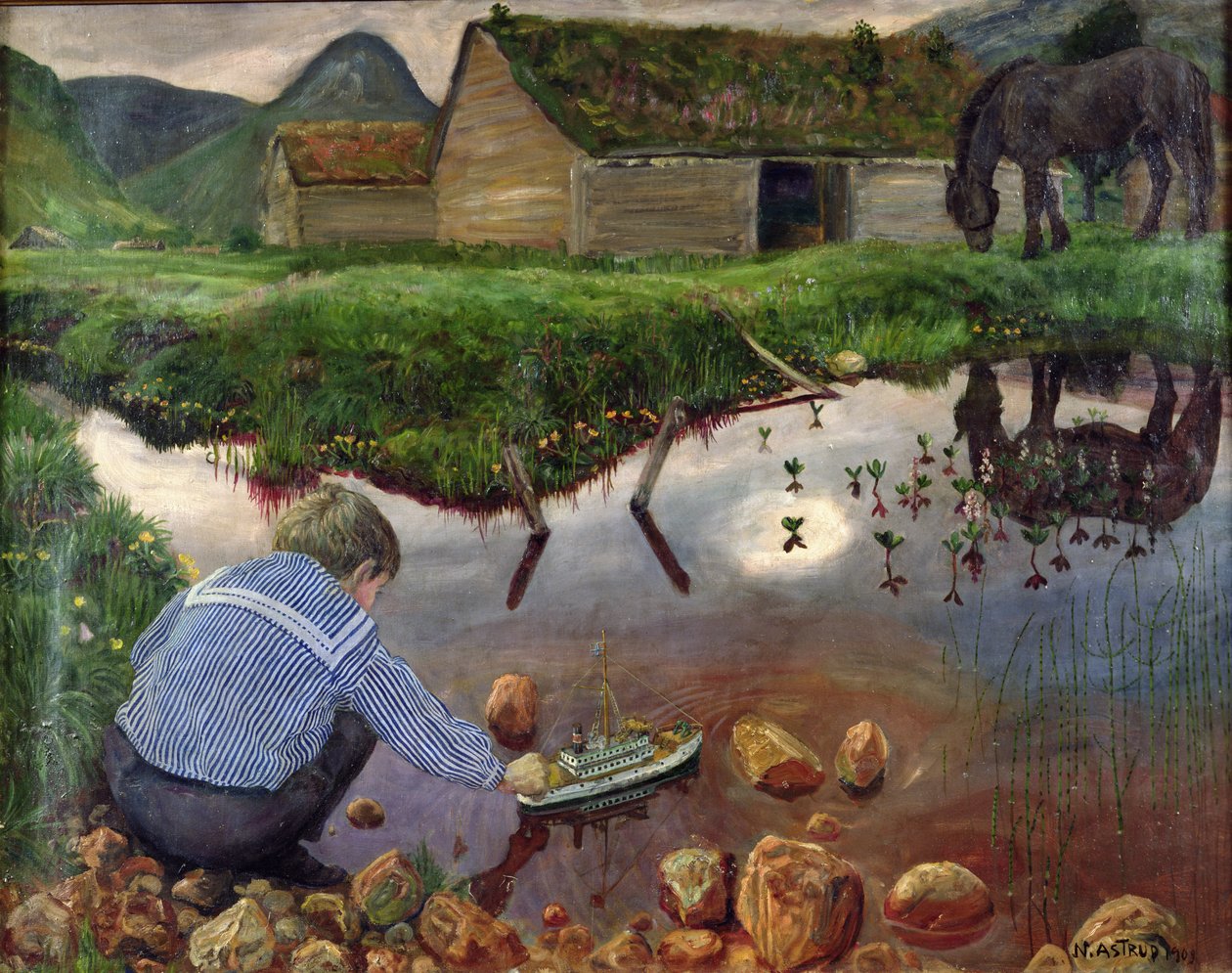 Vårkväll vid Prästgårdsdammen av Nikolai Astrup