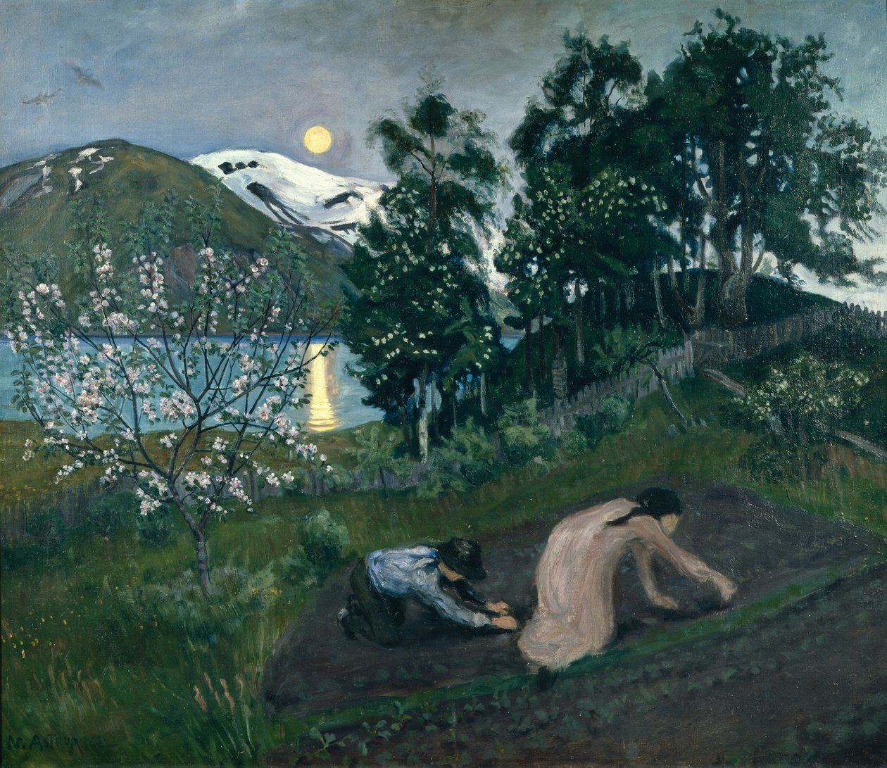 Vårnatt i trädgården av Nikolai Astrup