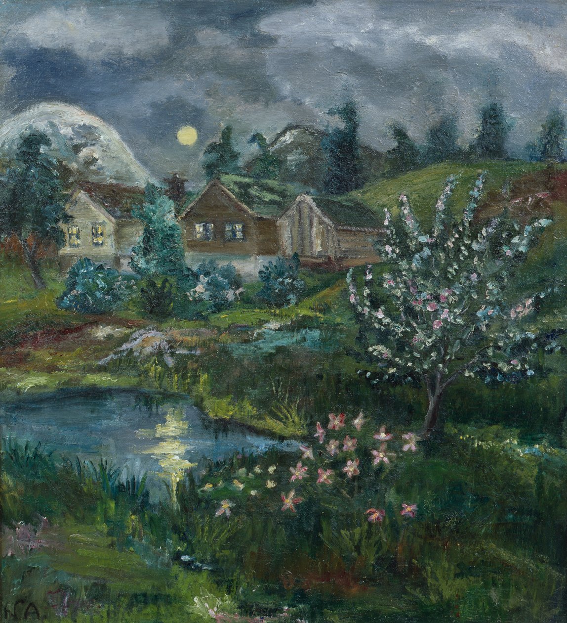 Vårnatt med fullmåne (olja på duk) av Nikolai Astrup